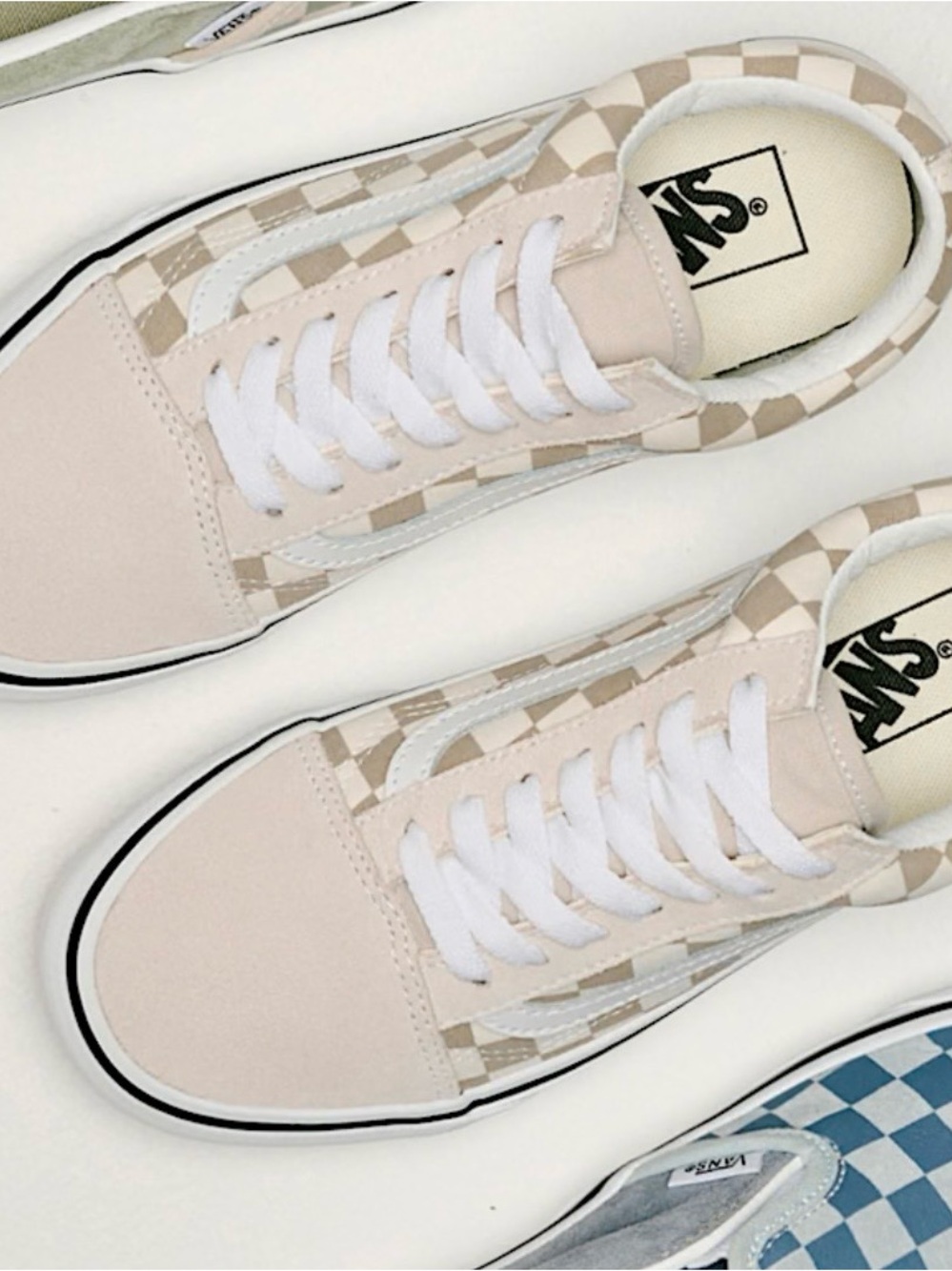 Vans Checkerboard Old Skool Sneakers in Cream and White